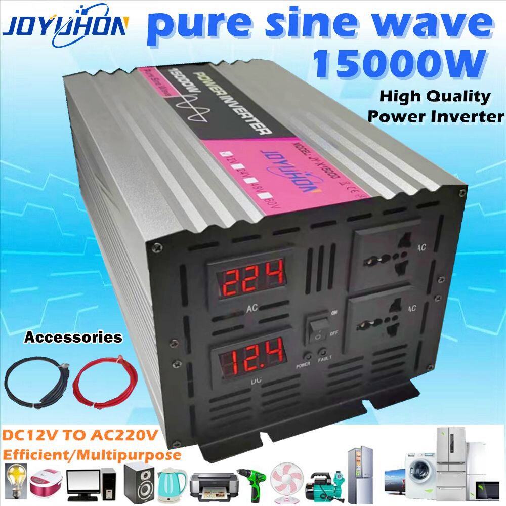 JOYUHON DC to AC Converter 15000W/12000W Pure Sine Wave Power inverter 12V to 240V solar inverter with LCD voltage display 2 universal AC sockets for home outdoor emergency power supply Harga 416 Ringgit*Penghantaran Percuma