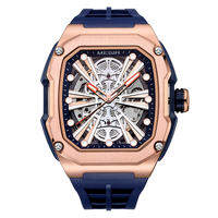 MEGIR Mens Automatic Mechanical Watch Barrel shaped Alloy Sturdy Large Case 3Atm Waterproof and Shockproof Hollow Skeleton Street Sports Fashion Wristwatch