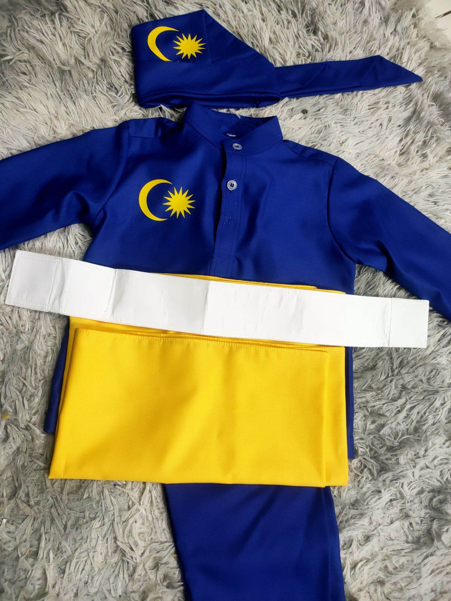 Baju Melayu Biru Edisi Merdeka Free Bendera | Lazada