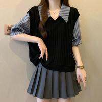 SHIMANQING | Flattering Fake Two-Piece Summer Plus Size Short Sleeve Shirt