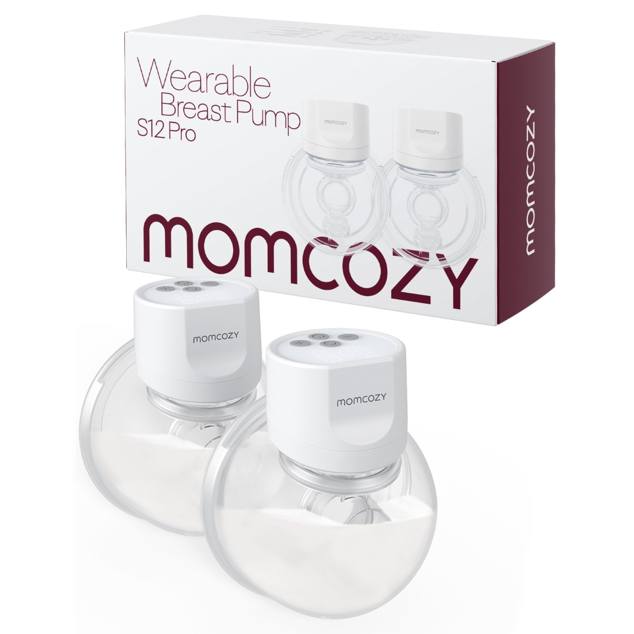 Momcozy Máy hút sữa tự động tay S12 PRO có thể đeo & bơm di động với mặt bích đôi mềm 3 Chế Độ | Bơm điện đôi 9 cấp màn hình thông minh 24mm 2 gói trắng ấm cúng hồng