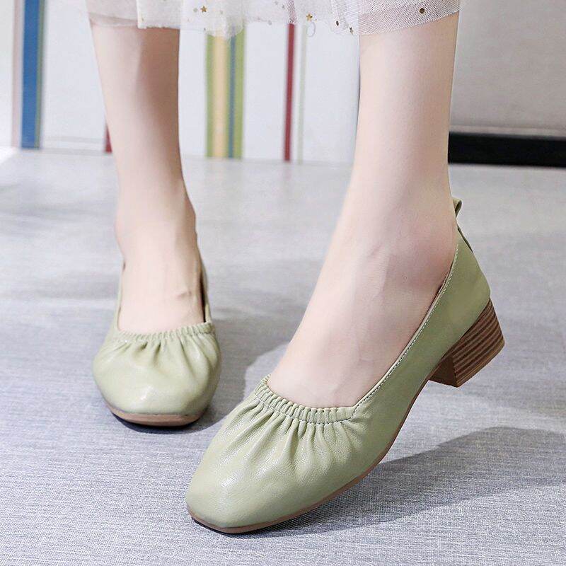 3.5CM Casual Comfortable Stylish Retro Slimming Square Toe Elastic Slip-On Block Heel Women's Shoes Size 35-40 - 2