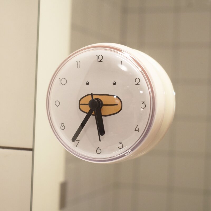 Bathroom Waterproof Cartoon Clock Suction Cup Kitchen Fridge Magnet Anti-Fog Glass Wall Clock Modern Simple round Acrylic Clock