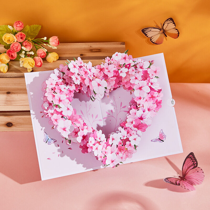 3D Pop-Up Heart Shape Flower Greeting Cards Mothers Day Wedding Card Anniversary Valentines Day Birthday Gift Card Handmade