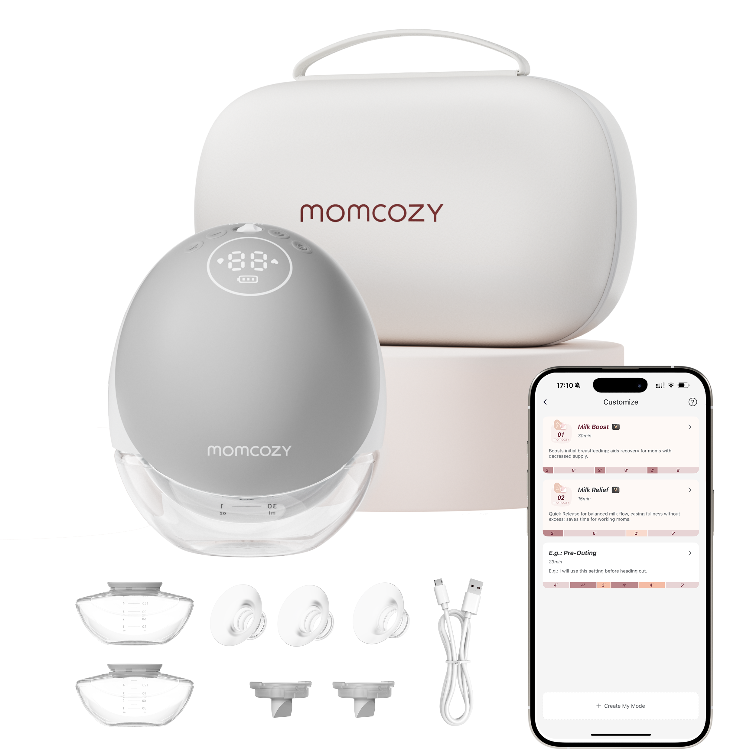 Momcozy Hands Free Breast Pump Mobile Flow | M9 Upgrade Electric & App Control Personalized Multi-Modes & 15 Levels Wearable Pump Breastfeeding 24mm