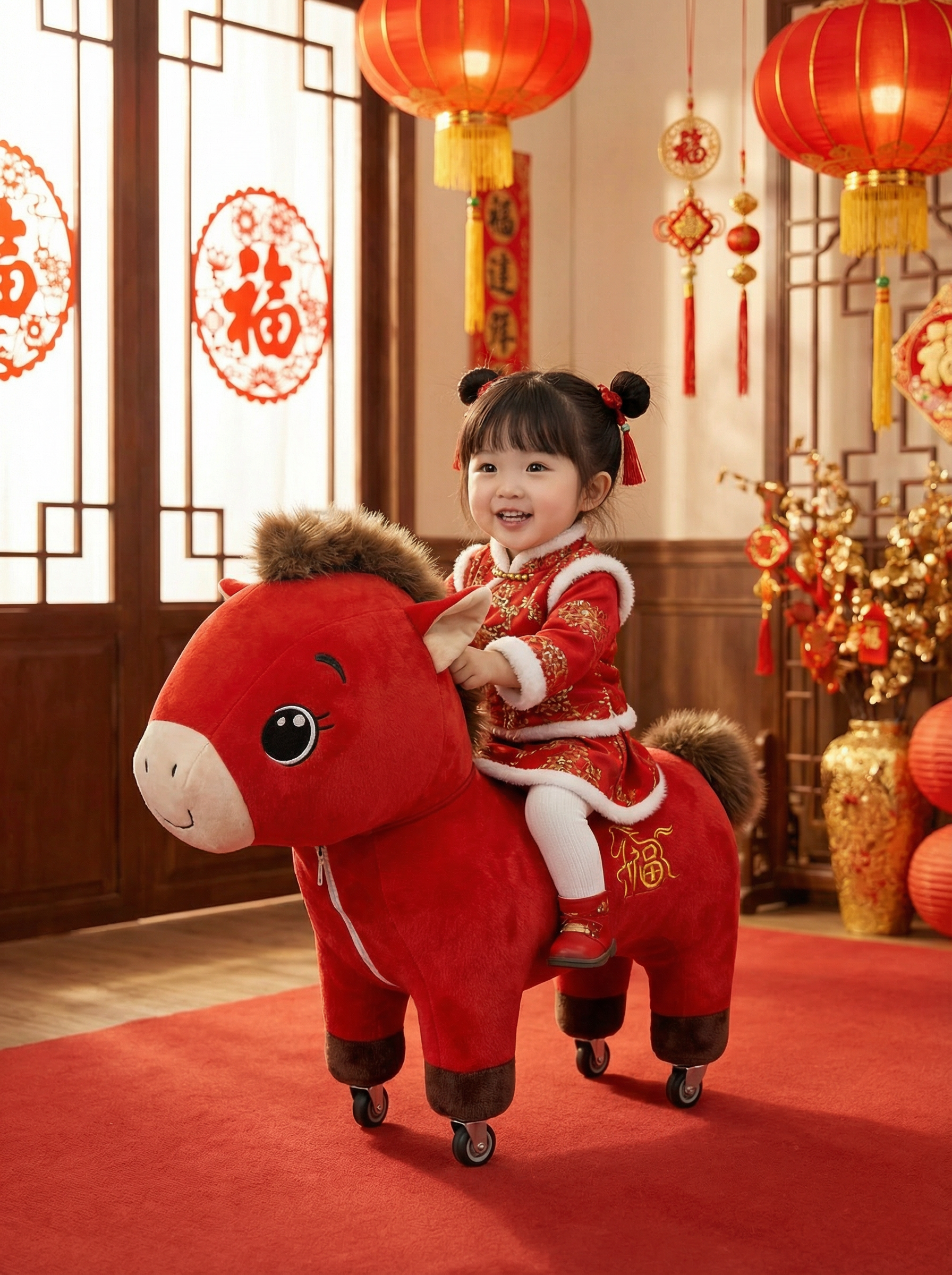 Creative Toy Year of the Horse Zodiac Animal Roller Skate Children's Wooden Horse Birthday Gift One Year Old Baby Seat Roller Harga  172 Ringgit*Penghantaran Percuma