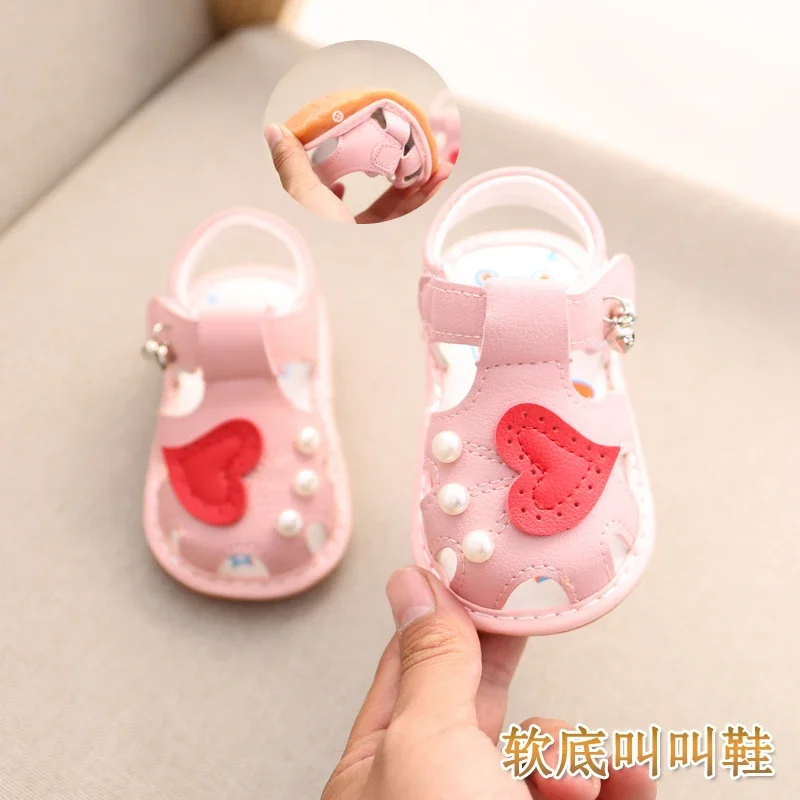 Summer Closed Toe Baby Sandals 0-2 Years Old Girls' Shoes Non-Slip Princess Squeaky Shoes Soft Bottom Toddler Shoes Baby Shoes