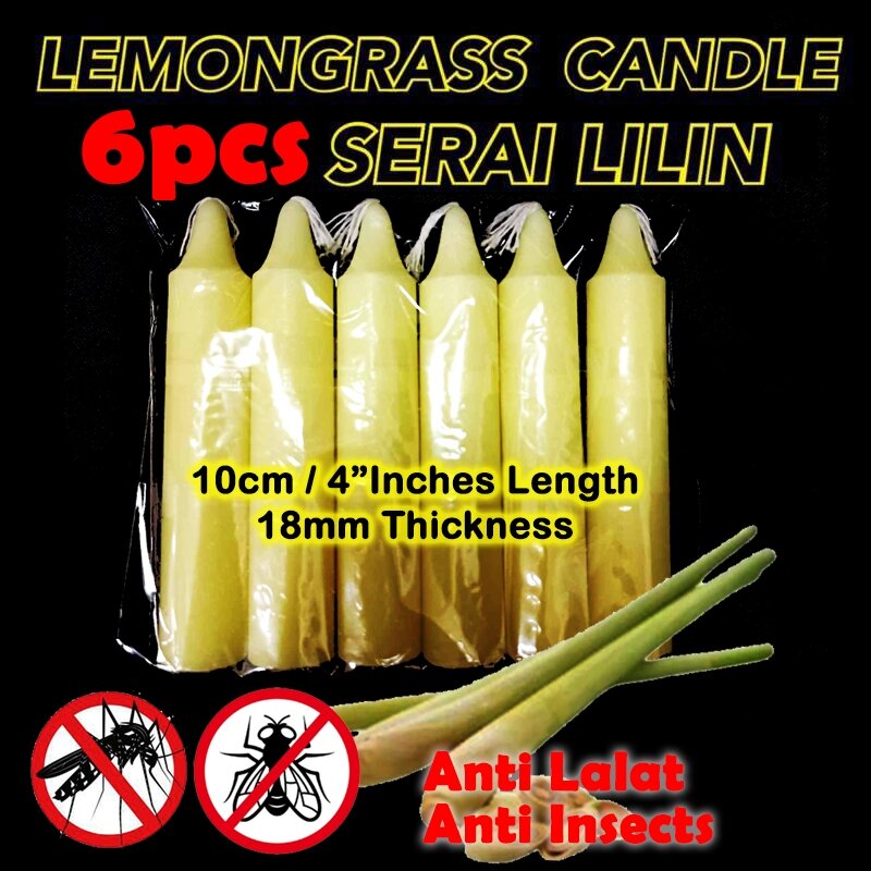 6pcs Serai Lilin Anti Lalat Anti Insects Candle Citronella 4inches 10cm Length 18mm Thick Essential oil Candle fragrance