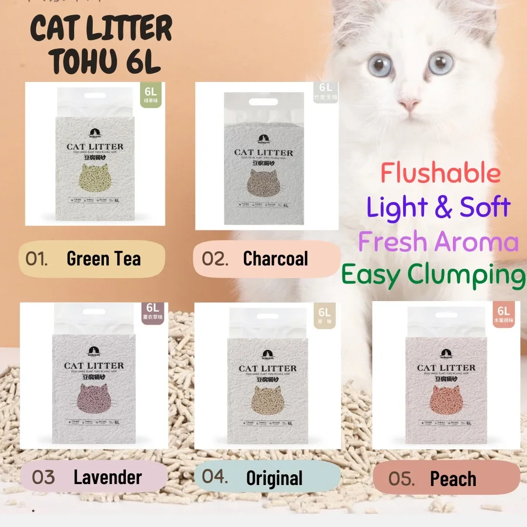Tofu Cat Litter , Pasir Kucing (6L) , Flushable , Easy Clumping