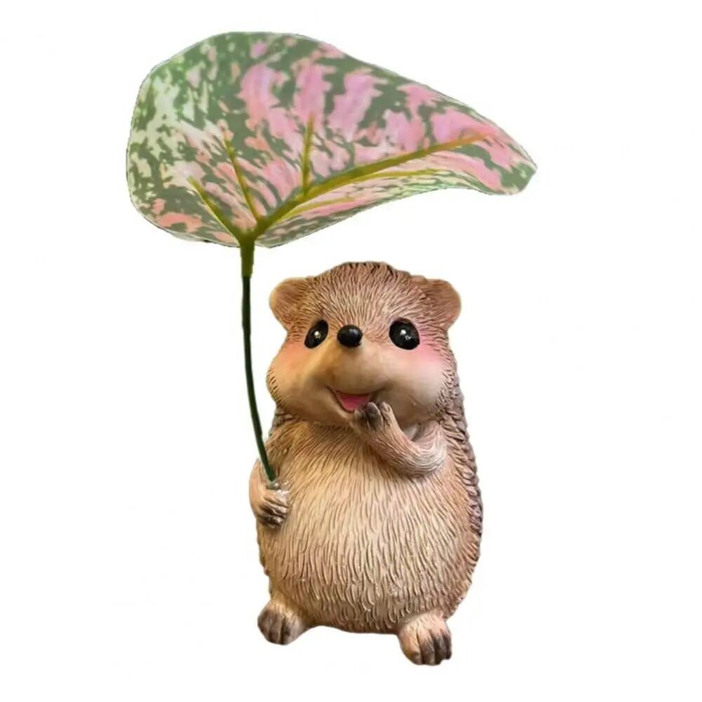 Cute Resin Leaf Umbrella Hedgehog Figurine Garden Hedgehog Statue Resin Animal Sculpture Outdoor Garden Decor Ornament