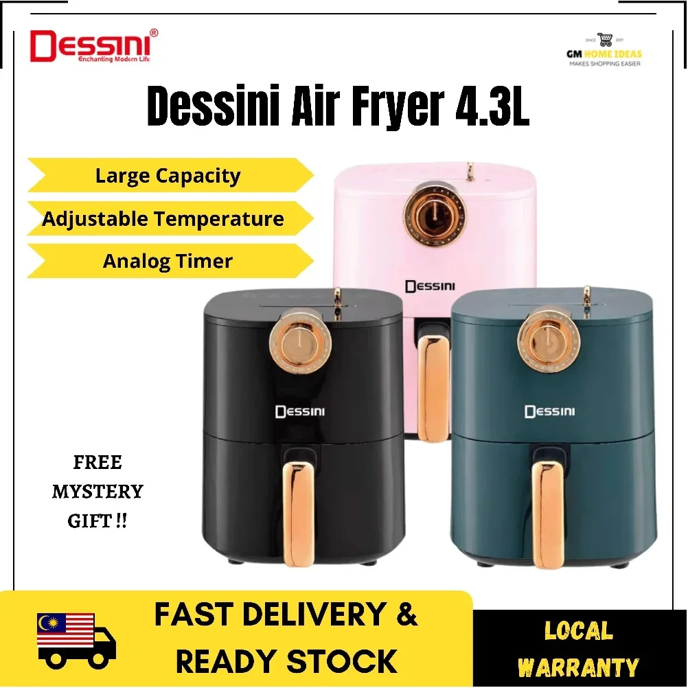 🔥【ORIGINAL】DESSINI AIR FRYER 4.3L DS-802 Healthy Lifestyle Timer and Temperature Adjustable