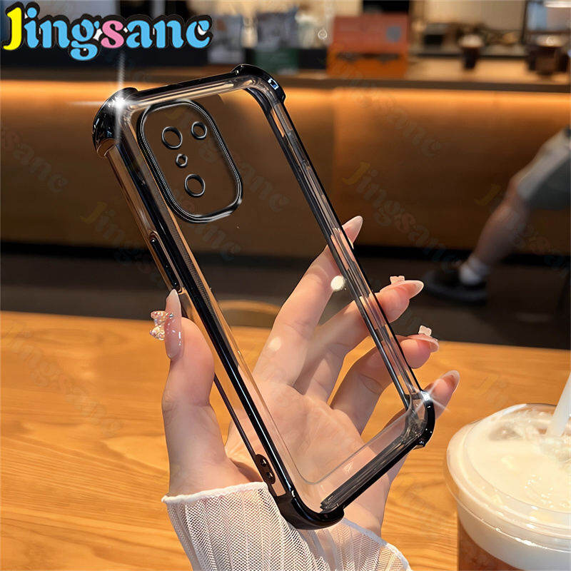 Jingsanc Simple Clear Phone Casing Suitable For OnePlus Ace 6T/OnePlus 15R Case Four Corner Protection Anti Fall Shockproof Electroplating Back Cover A59-1