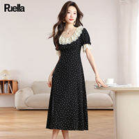 puella | Floral Ruffle Neck Tea Dress Short Sleeve Midi