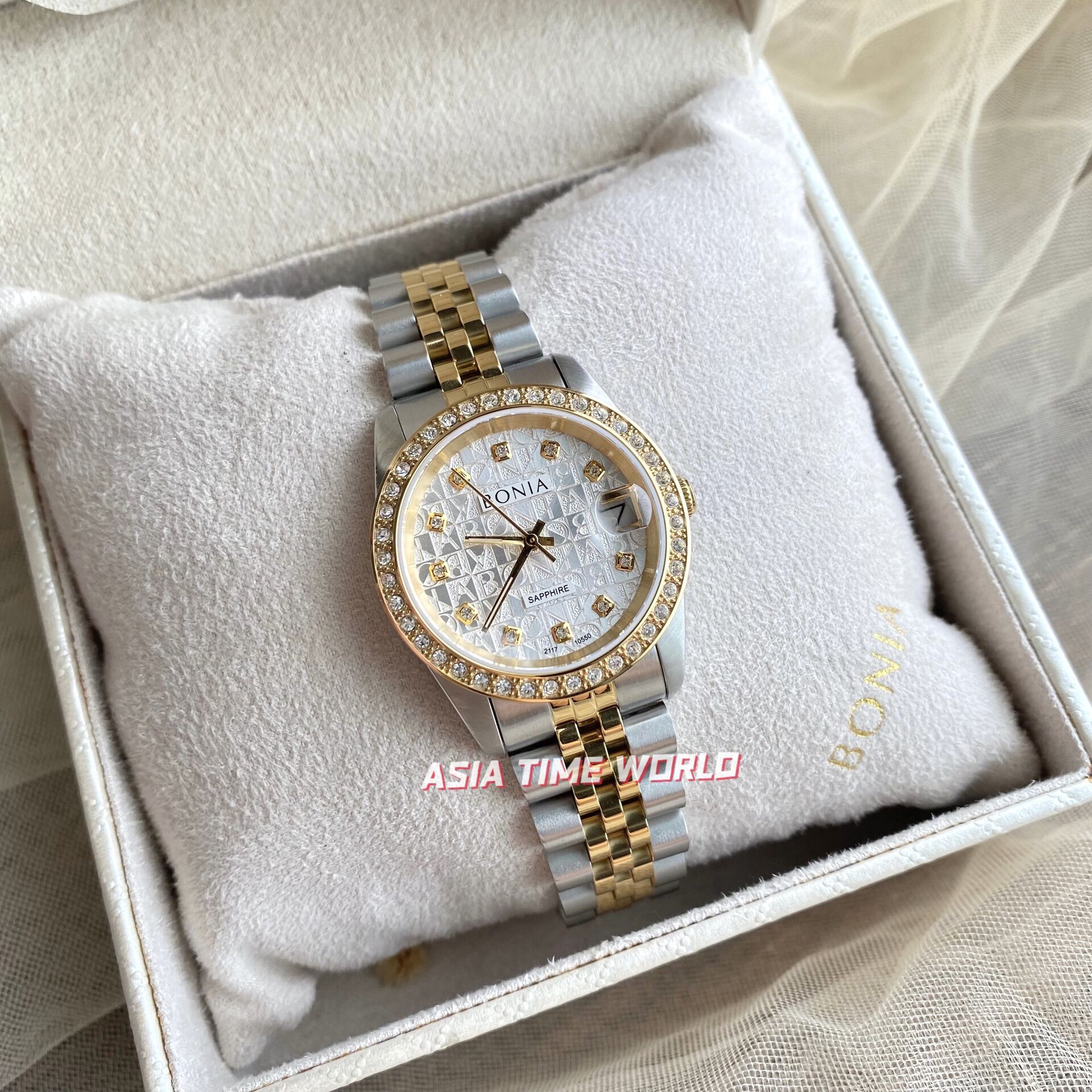 Original] Bonia BNB10667-2317S Elegance Women Watch with Sapphire Glass  Silver Stainless Steel Decorated Fine Crystals