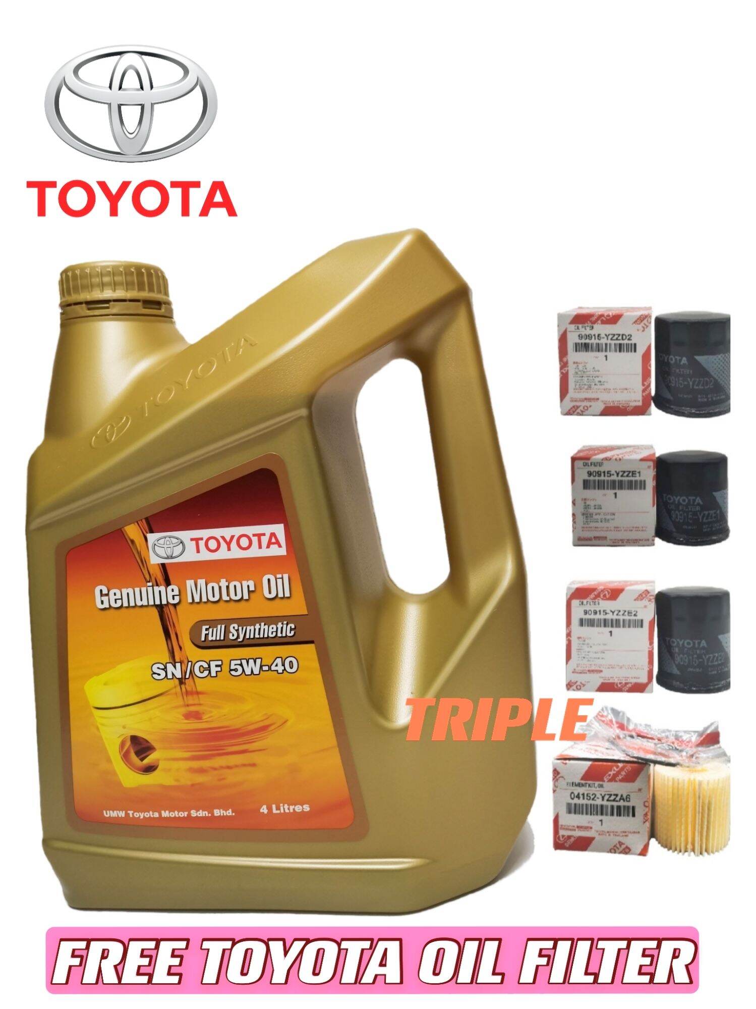 Toyota Fully Synthetic SN5W40 4L Engine Oil VARIATION WITH OIL FILTER