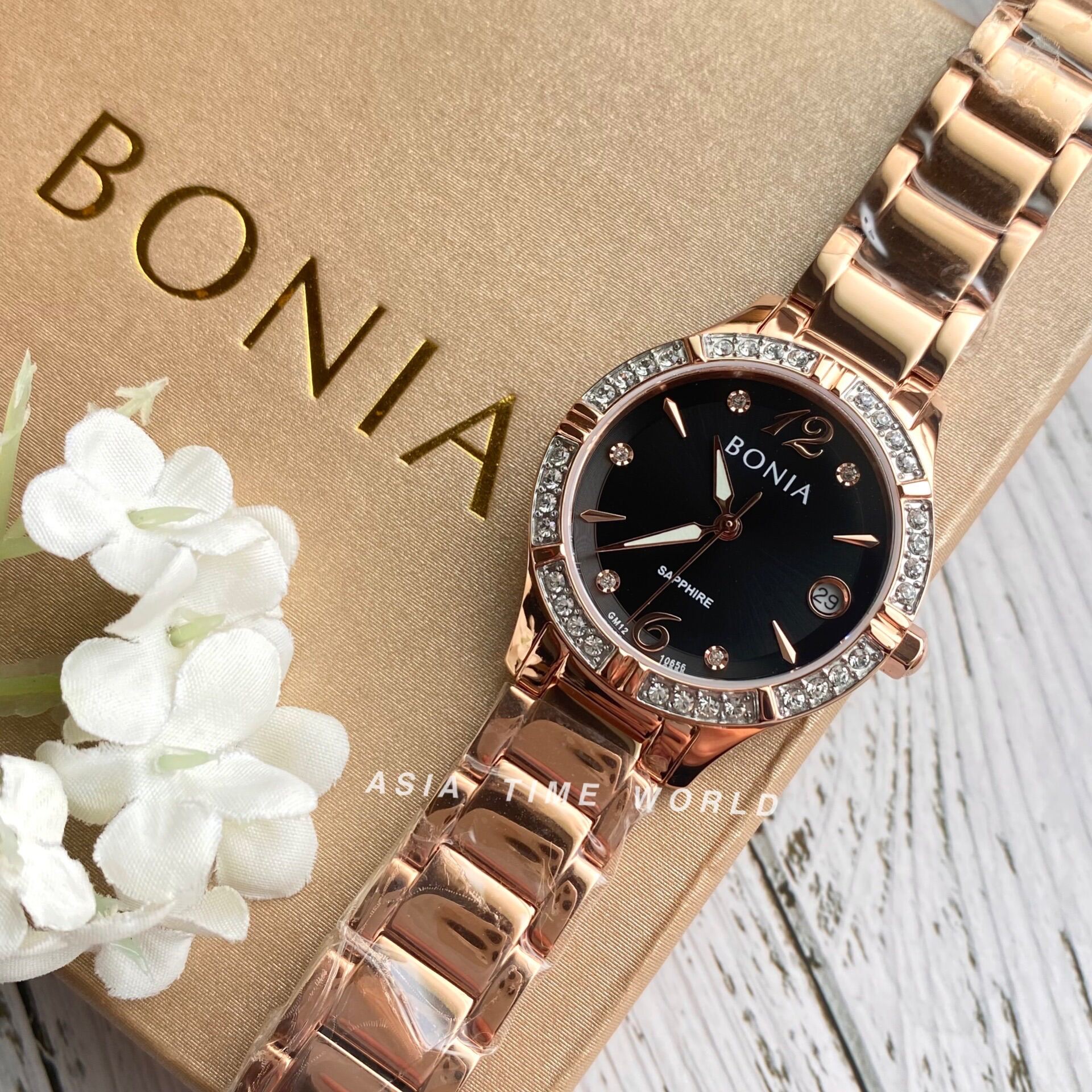 Original] Bonia BNB10667-2317S Elegance Women Watch with Sapphire Glass  Silver Stainless Steel Decorated Fine Crystals
