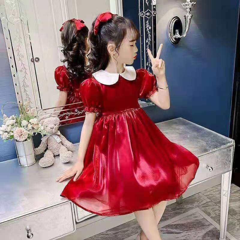Girls Summer Princess Dress New Chiffon Cloud Gauze Red Party Dress Fashion Kids Toddler Girl Dress Children's Sleeveless Tutu Skirt