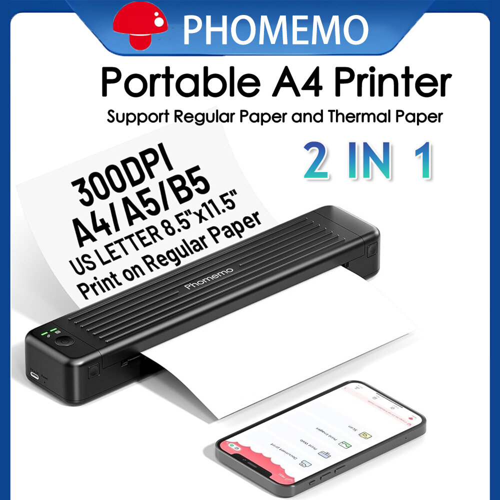 【Supports Regular Copy Paper and Bond Paper】-Phomemo P831 Portable Thermal Printer, A4 Size, 300 Dpi Resolution, Wireless Bluetooth. Suitable for Travel, Home, School, and Office. ราคา 3,913 บาท*ส่งฟรี