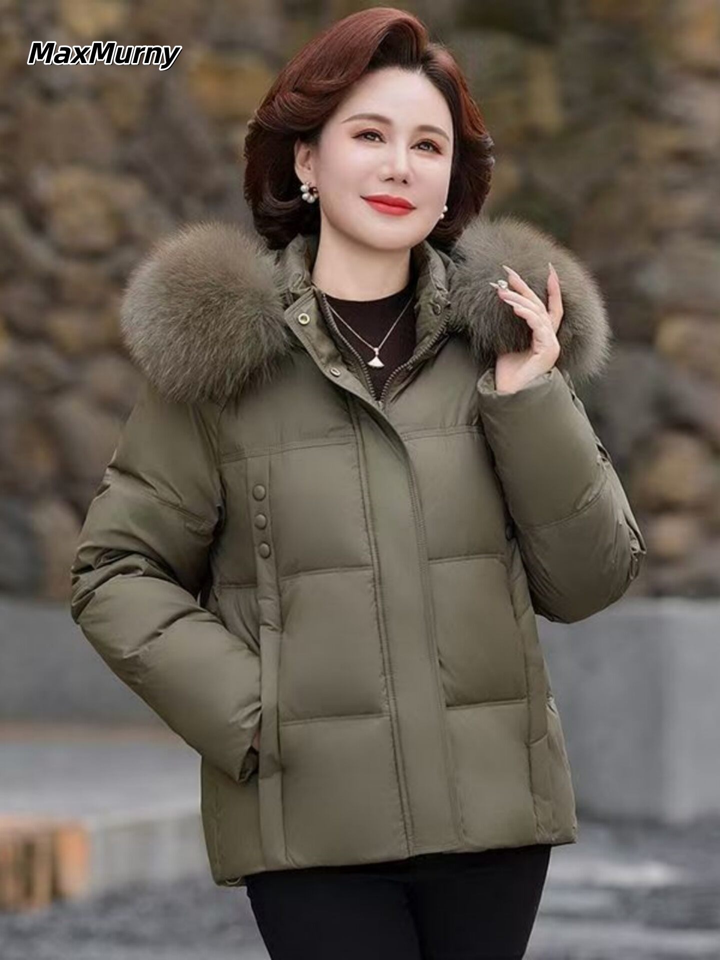 Maxmurny Fox Fur Coat White Duck down Jacket Women's Winter Mid-Length Fashionable Women's Wear Straight Cut Long Sleeve Harga  791 Ringgit*Penghantaran Percuma