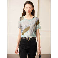 AMII | Artistic Abstract Print Round Neck Mesh T-shirt