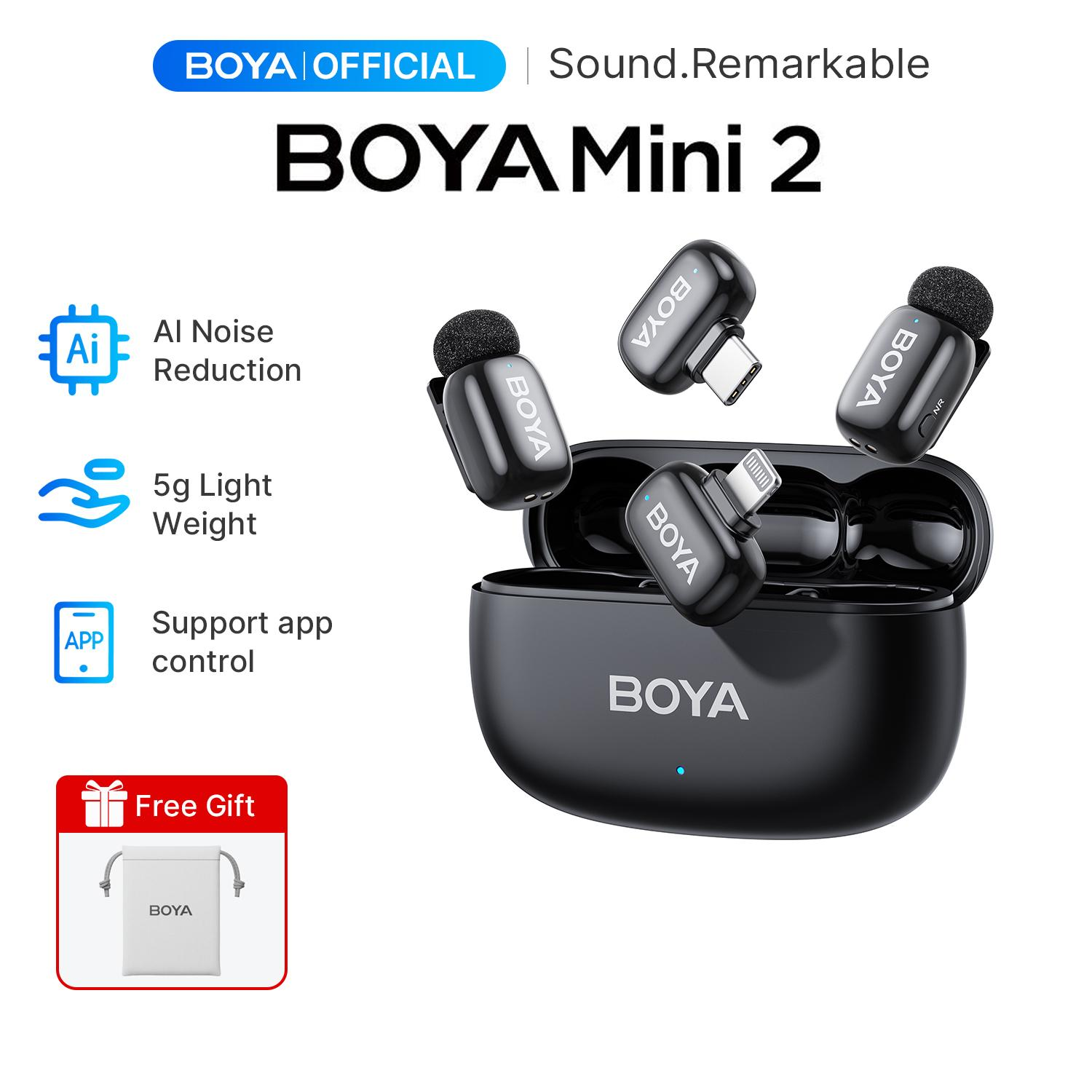BOYA mini 2 Wireless Microphone AI Noise Cancelling Mic Mini Lapel Mic Vlogging Microphone for iPhone Android PC iPhone 15/16/17