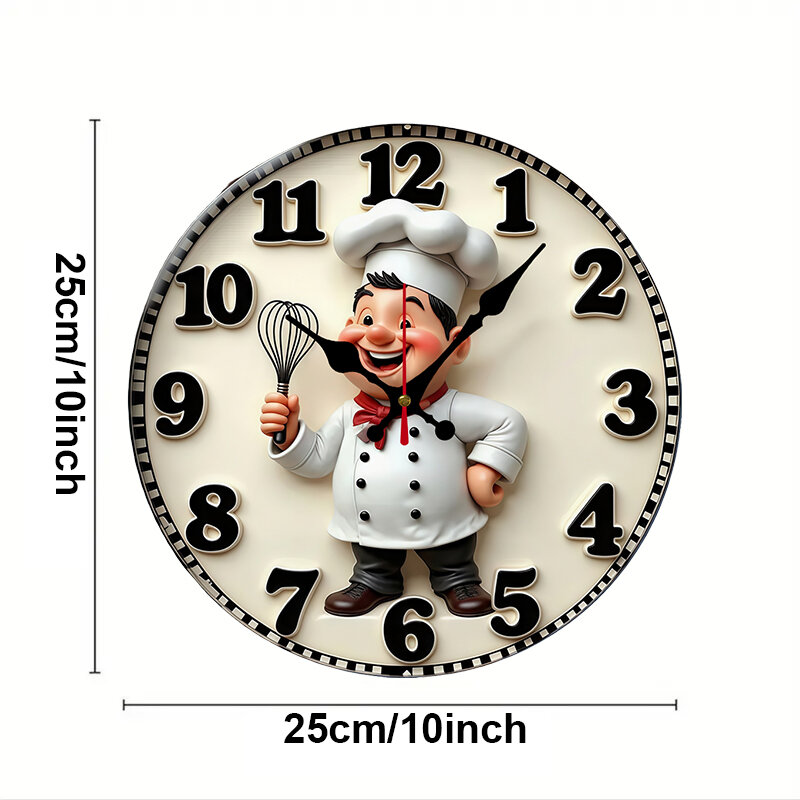 Happy Chef Kitchen Wooden Round Silent Hanging Wall Clock Suitable For Living Room Office Study RoomBedroom Home Decoration