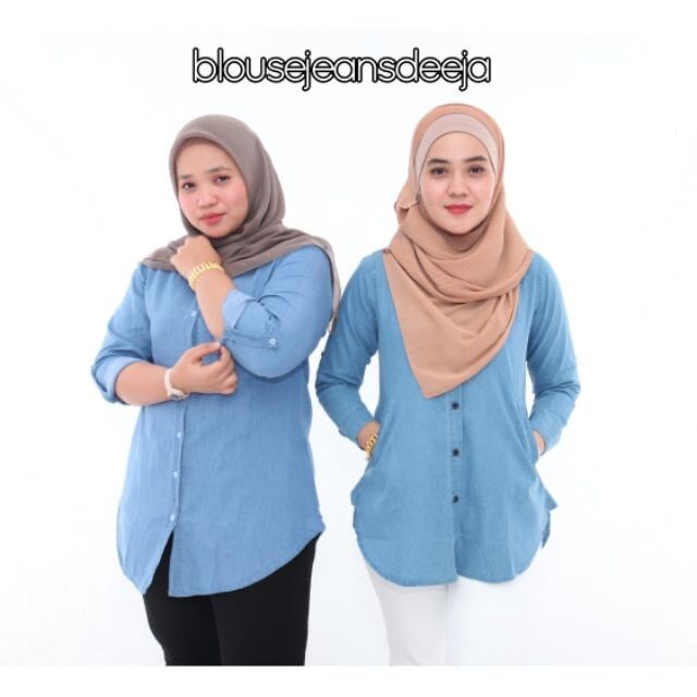 BAJU MUSLIMAH BLOUSE JEANS DENIM S-5XL Flare Sleeve Denim Blouse Casual  Plus Size Blouse V-Neck Cotton Blouse Maternity Nursing Top Light Blue Denim  Blouse - Lazada | Lazada