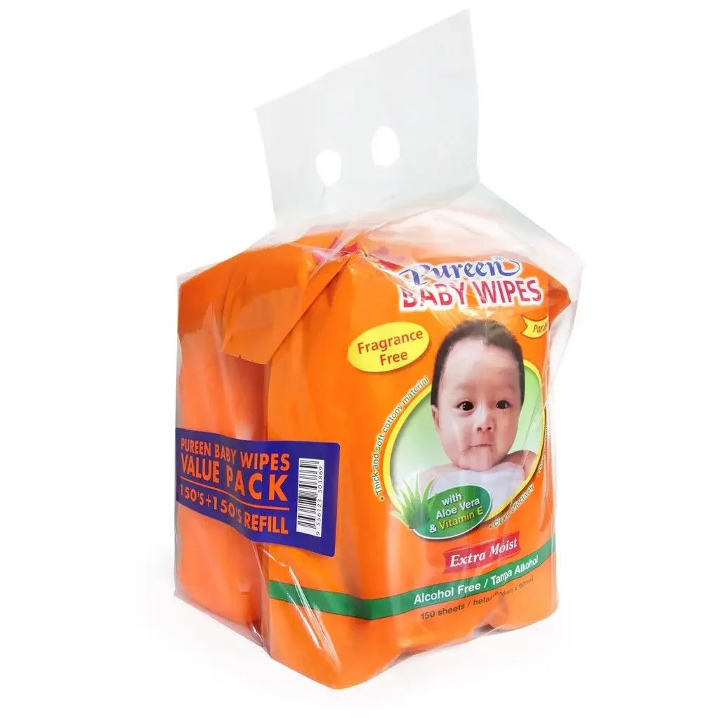 Pureen Baby Wipes Fragrance Free Jar (150's + 150's Refill)