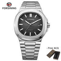 Forsining Mens Automatic Mechanical Watch Stainless Steel Strap Calendar Display Fashion Business Skeleton Clock. gifts for men