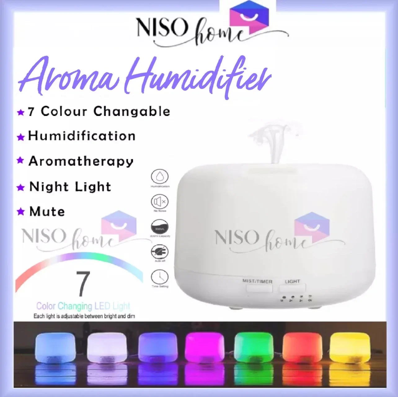 500ML Remote Control Ultrasonic Air Aroma Humidifier with 7 Color LED Lights Electric Aromatherapy Essential Oil Aroma Diffuser