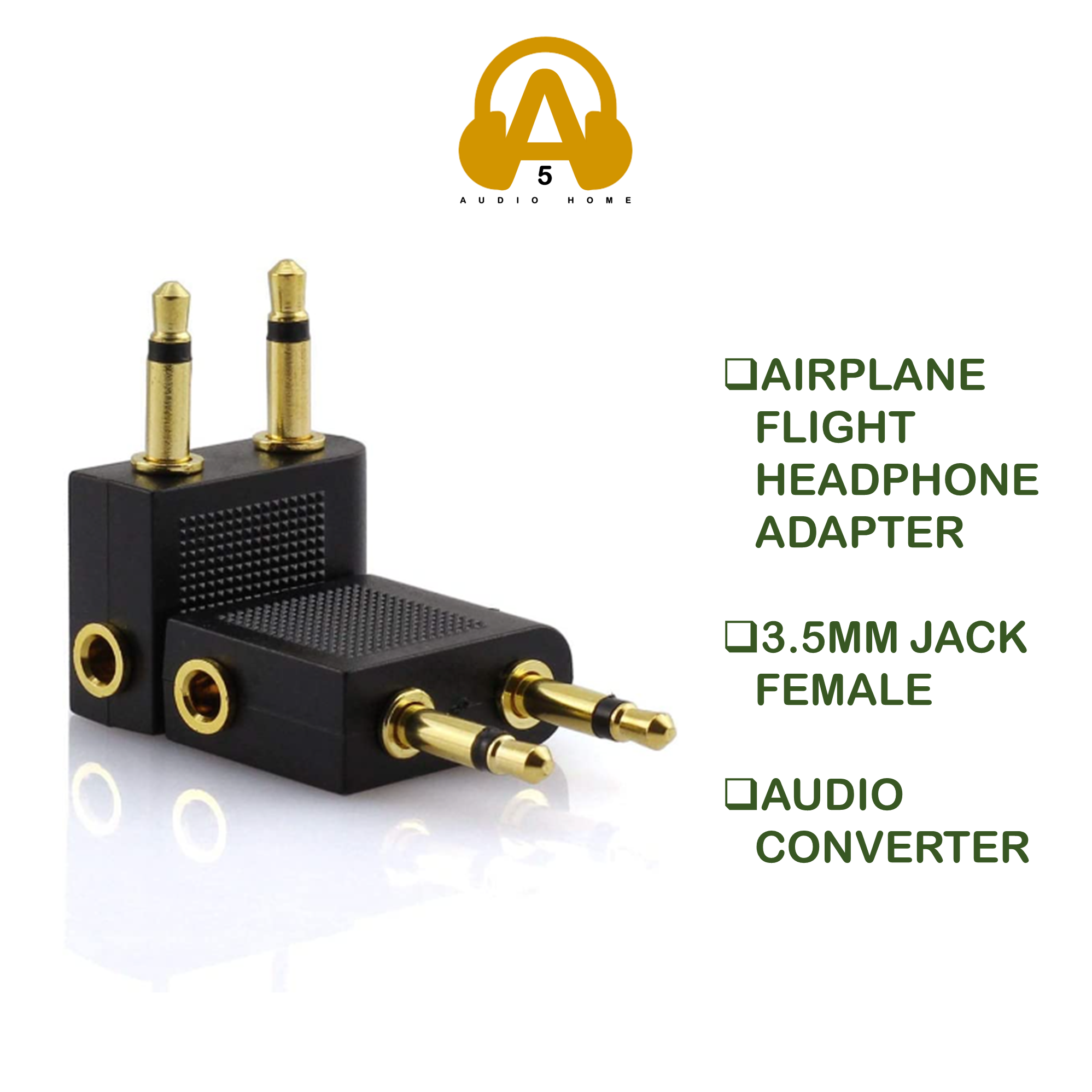 Airplane Airline Flight Adapters for Headphones Dual 3.5mm Male to