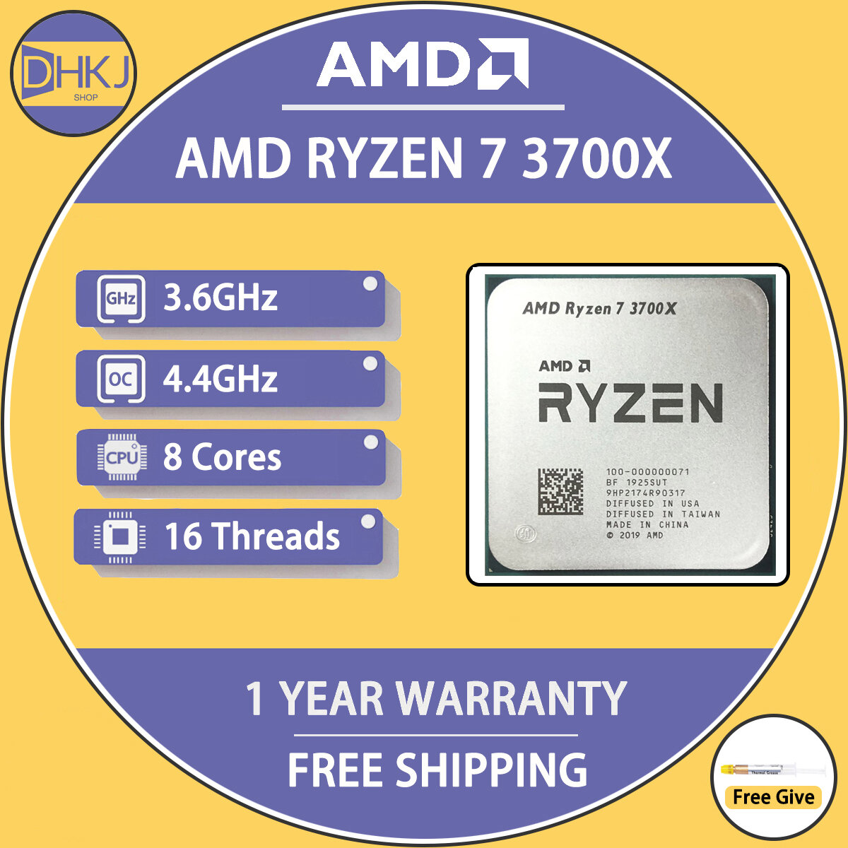 Ryzen 7 3700X 8-Core 16-Thread Cpu, 3.6 Ghz, Socket Am4, 7Nm L3