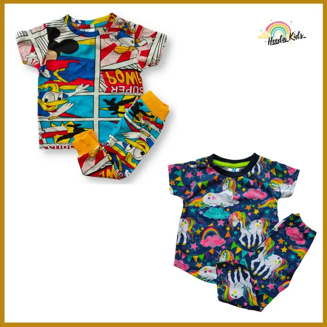 🌈 Pyjamas kids, Pyjamas Budak umur 1tahun - 6tahun,kain cotton Design Unicorn Donald Duck Dinosaur
