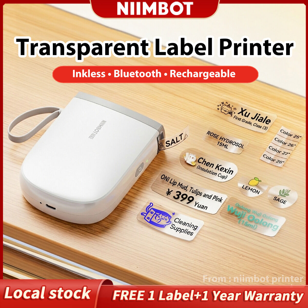 NIIMBOT D11 Bluetooth Thermal Label Printer | D110 Phone Clear/Transparent Mini Maker | 15mm | Rechargeable (Inkless) | For Jars/Cosmetics/home | iOS/Android ราคา 249 บาท*ส่งฟรี