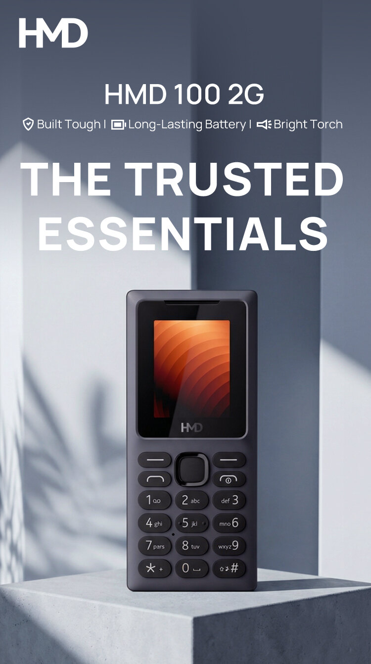 【2026 New】HMD 100 2G Basic Feature Keypad Phone Dual SIM Flashlight Wireless Radio 100% Original Official Authentic makers of NOKIA