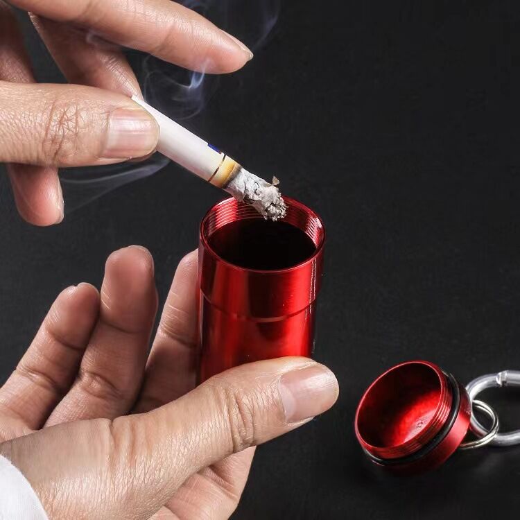 Windproof Aluminum Pocket Ashtray With Lid Portable Keychain Tube_voghion.com