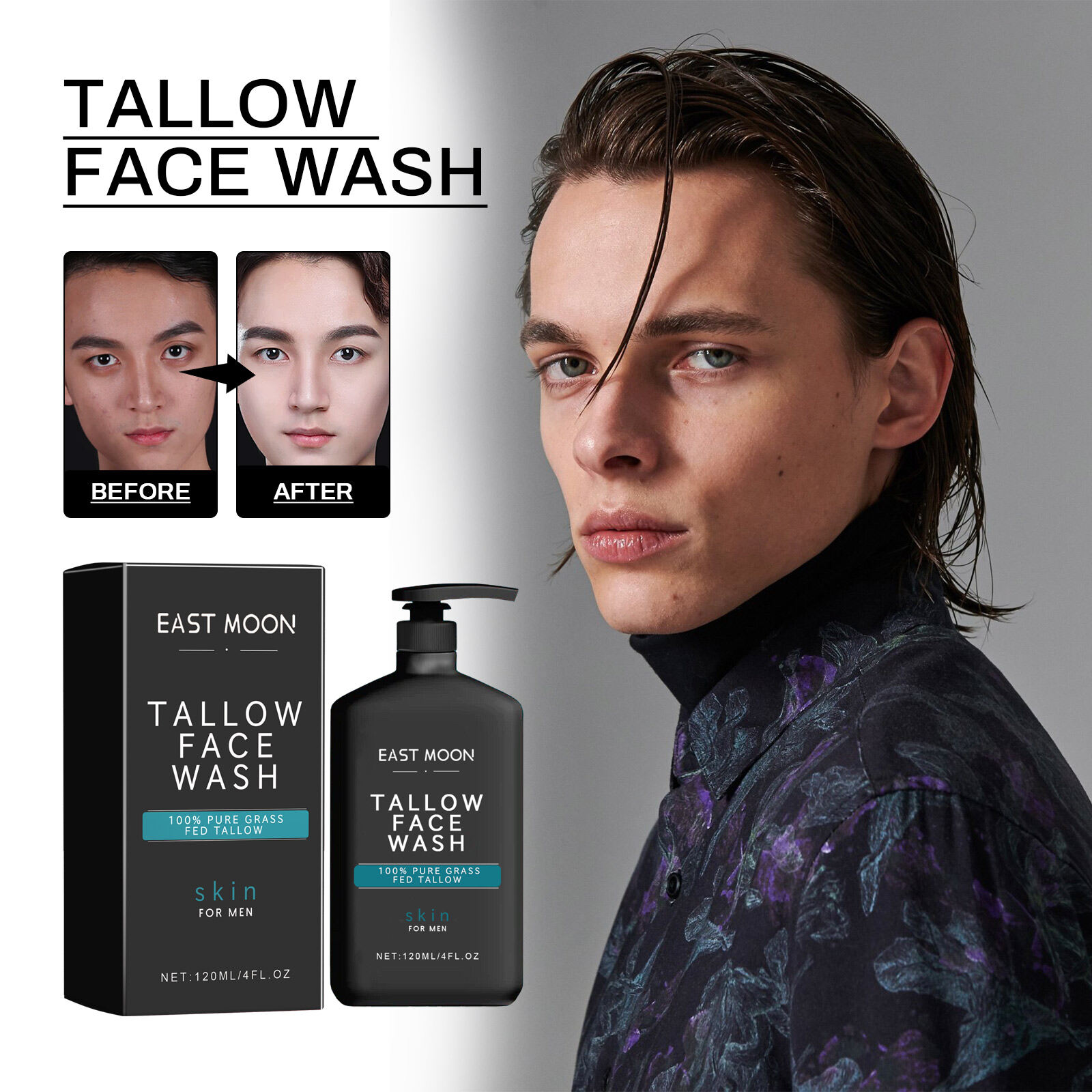 East-Moon Men Sữa Rửa Mặt Tạo Bọt sâu kiểm soát dầu tẩy trang dưỡng ẩm loại bỏ mụn đầu đen chăm sóc da mặt rửa Sữa rửa mặt dạng bọt 120ml