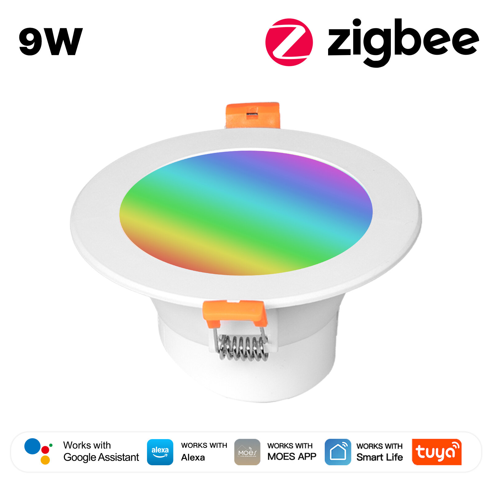 MOES | MOES Tuya ZigBee Smart LED Downlight Round Spotlights 9W/12W RGB Color Dimming Lamp Works with Alexa Google Home