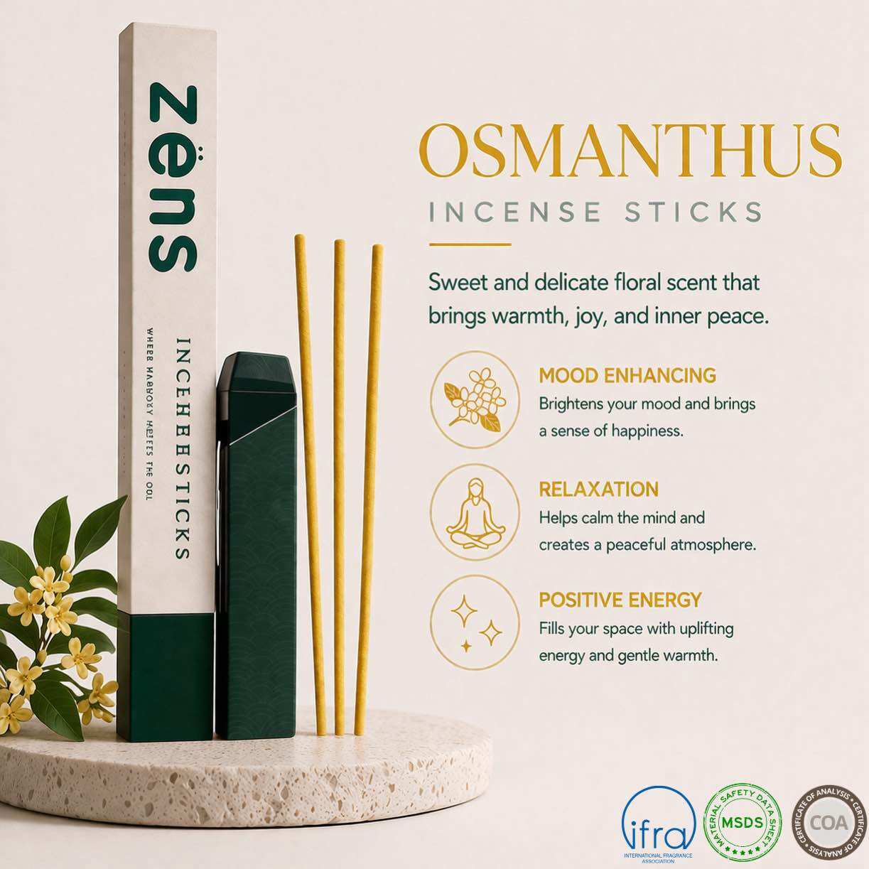 Zens Aroma Low Smoke Japanese Incense Stick - Agarwood Sandalwood Lavender Osmanthus Palo Santo 低烟老沉香/老檀香/薰衣草/桂花/秘鲁圣木 线香