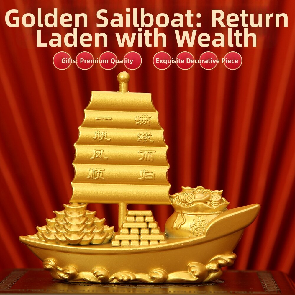 2024 New Dragon Boat Sailing Boat Full Return Wealth Decoration Ornaments Wealth Attracting Entrance Desk Top Metal Craft