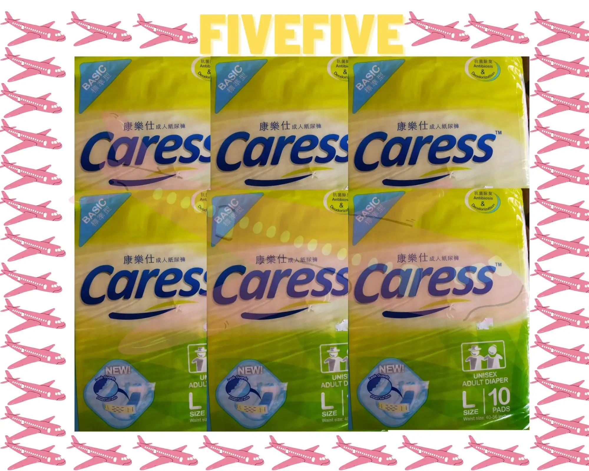 Caress Basic Unisex Adult Diapers L 10pcs x 6packs