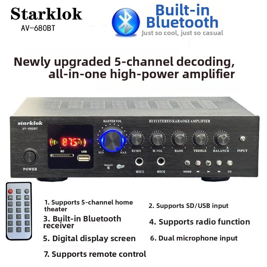 YIYUE | Home Amplifier 5 Channels Karaoke High Power Stage Sound Bluetooth FM