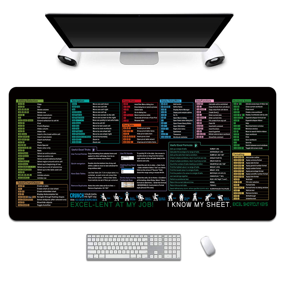 Excel Shortcut Keys Mouse Pad - Extended Large Cheat Sheet Gaming ...