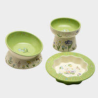 Petdebby | Lace Rim Green Rabbit Cat Bowl Large Diameter Anti-Spill Elevated
