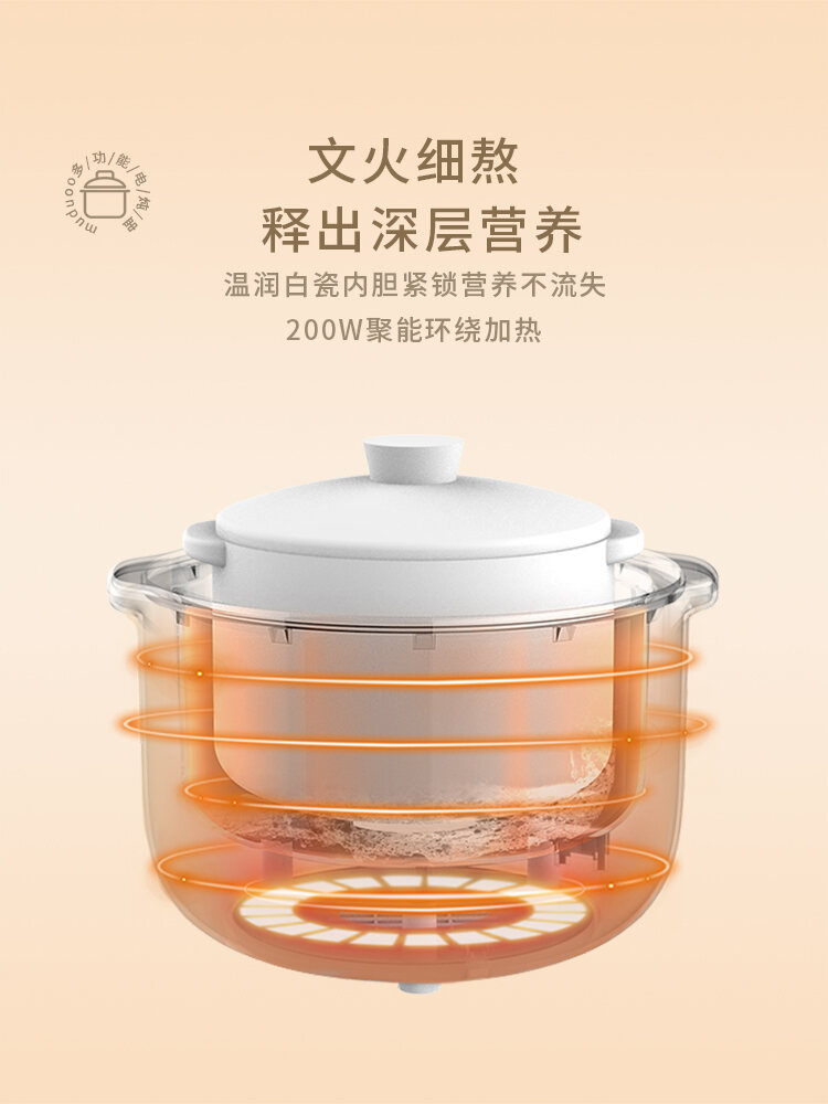 Muduoo Electric Slow Cooker for Baby Rice Porridge And Supplemental Food Ceramics Material Soup Making Kitchen Appliance. 