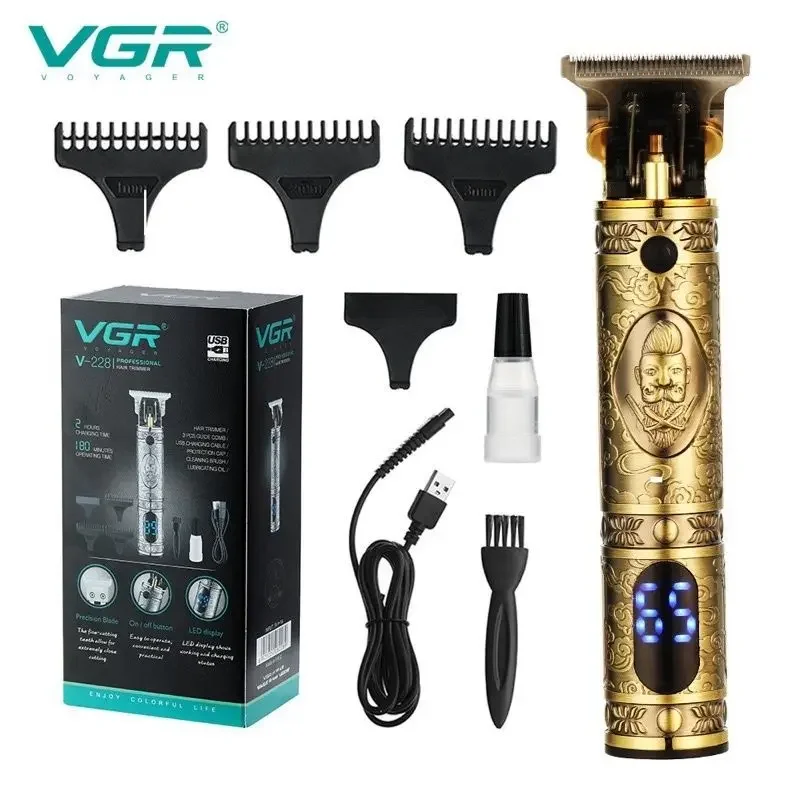 VGR V-228 electric hair clipper rechargeable Hollow design cutter head Full metal body with LED digital