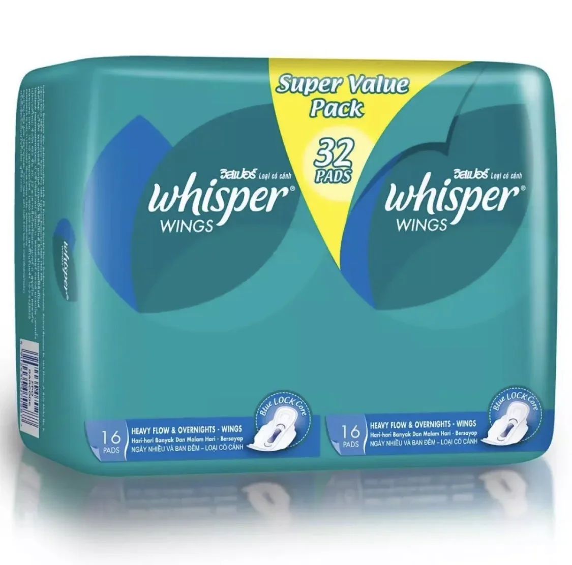 Whisper Wings For Heavy Flow & Overnight Wings / Pads / Tuala Wanita 28cm (32 Pads)