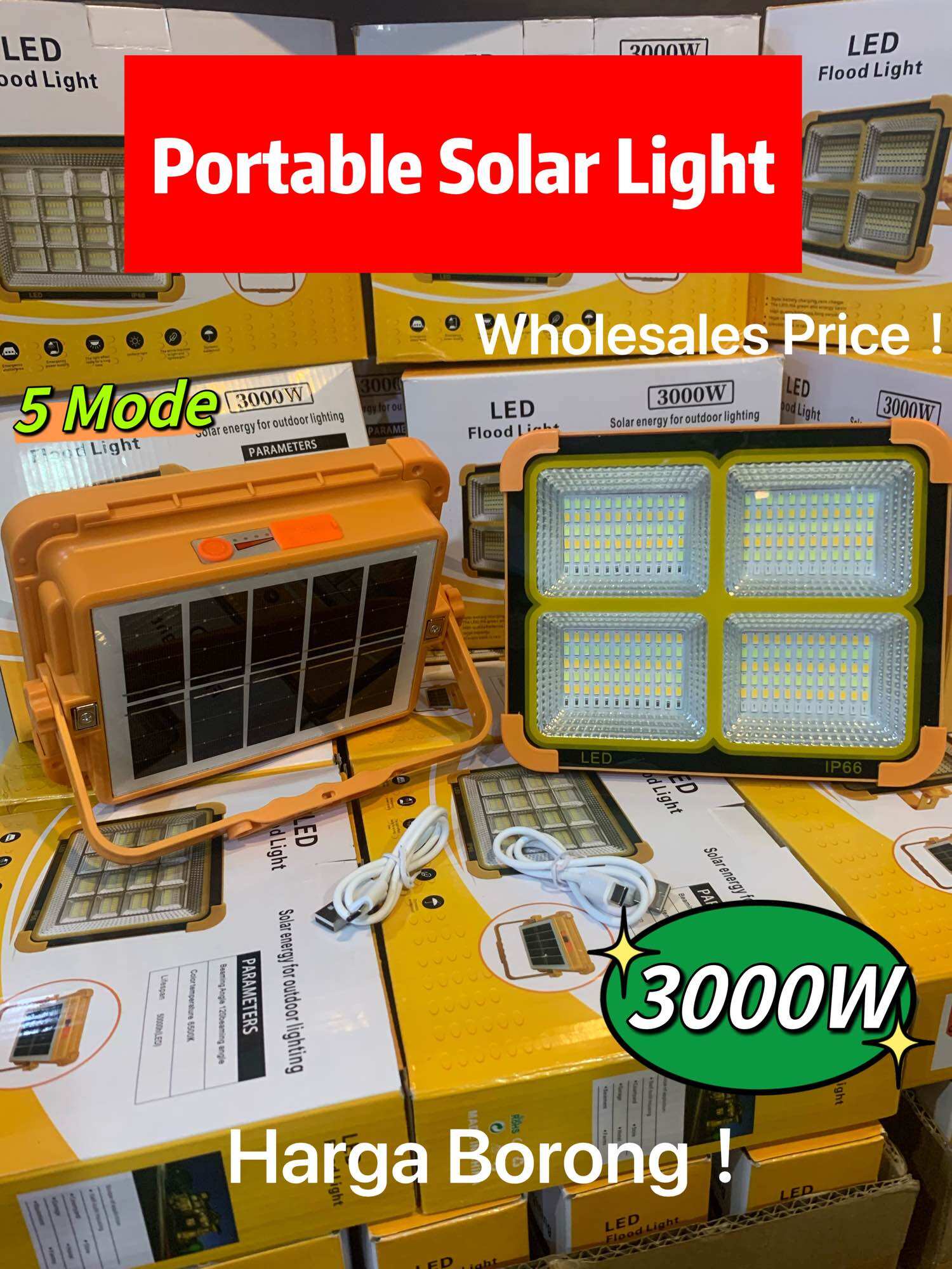 ❤️20000W Solar work light Waterproof Solar wall light + USB cable 5mode Camping Solar outdoor lighting 336LED Lampu solar