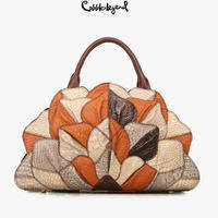 Cobbler Legend Luxury Cowhide Leather Satchel Bag Unique Petal Shape for Ladies