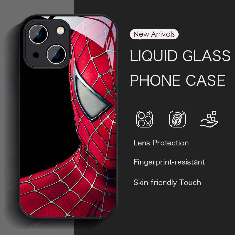 Case For iPhone16ProMax~XSmax,iPhone15 Liquid Glass Back Soft TPU Frame Hard Casing, Comic Cool Man superhero,iPhone14,13,12promax 17